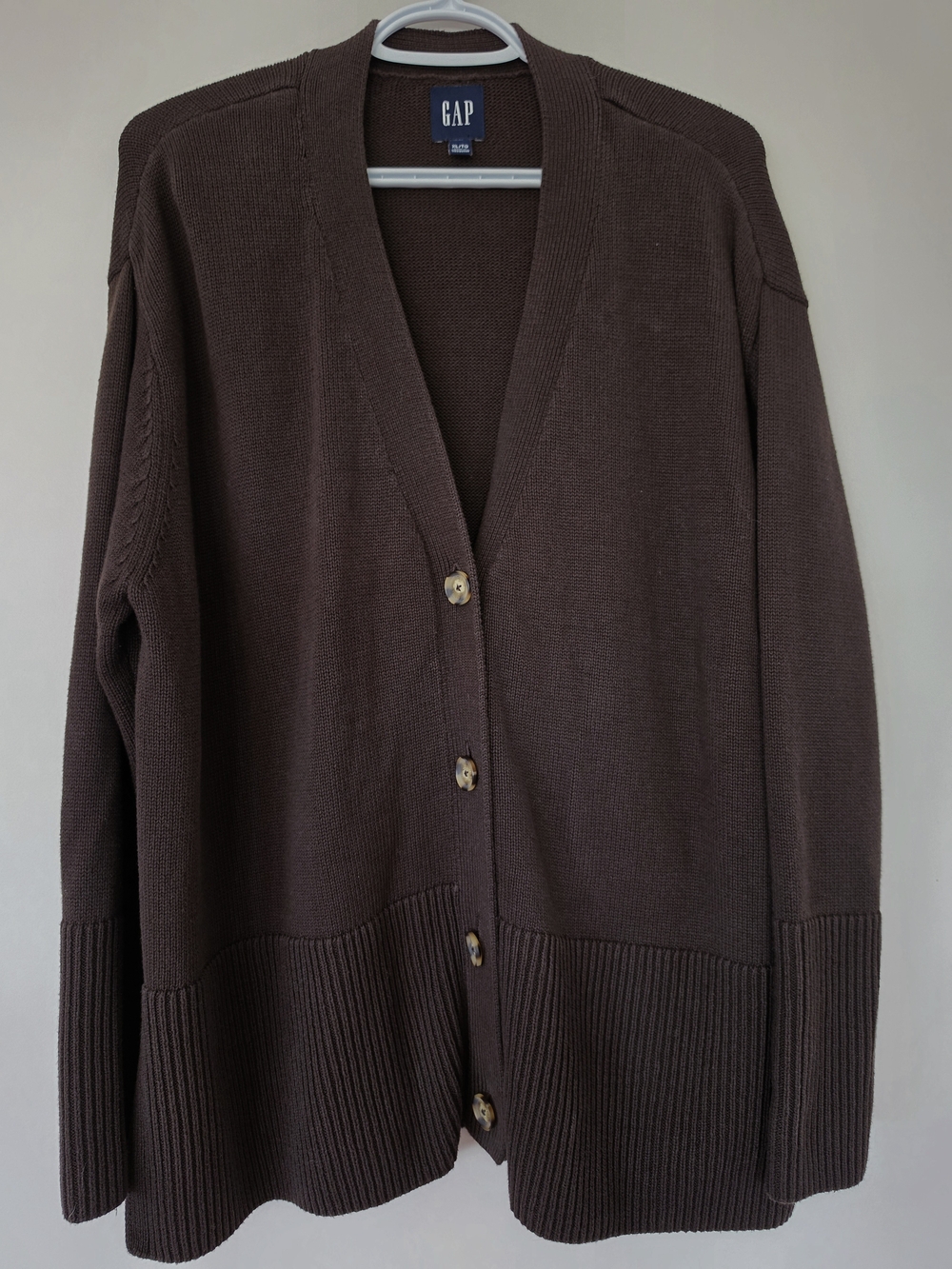 GAP 100% Cotton Knit Women's XL Dark Brown Button-Up V-Neck Cardigan.